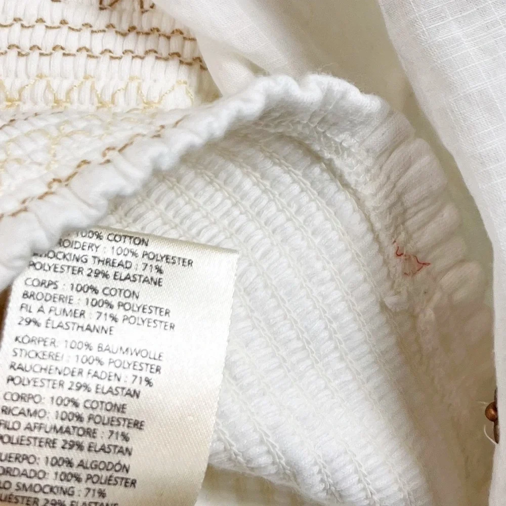 NWT Anthropologie Smocked Embroidered Puff Sleeve Square Neck Top
